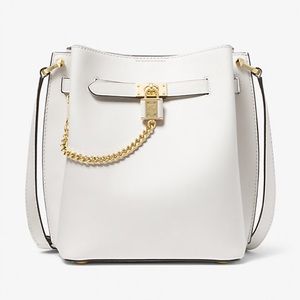 MICHAEL KORS Hamilton Legacy Leather Bucket Bag in Optic White *Limited Edition*